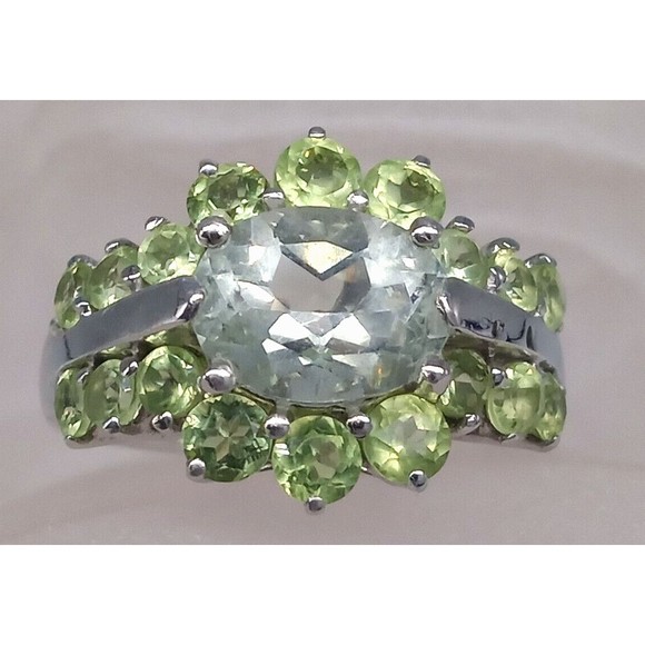 Smoky Quartz Green Peridot Ring Sterling Silver 925 Size 7 Prong Set Sparkly! - Picture 6 of 12